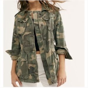 Free People Green Camouflage Utility Jacket